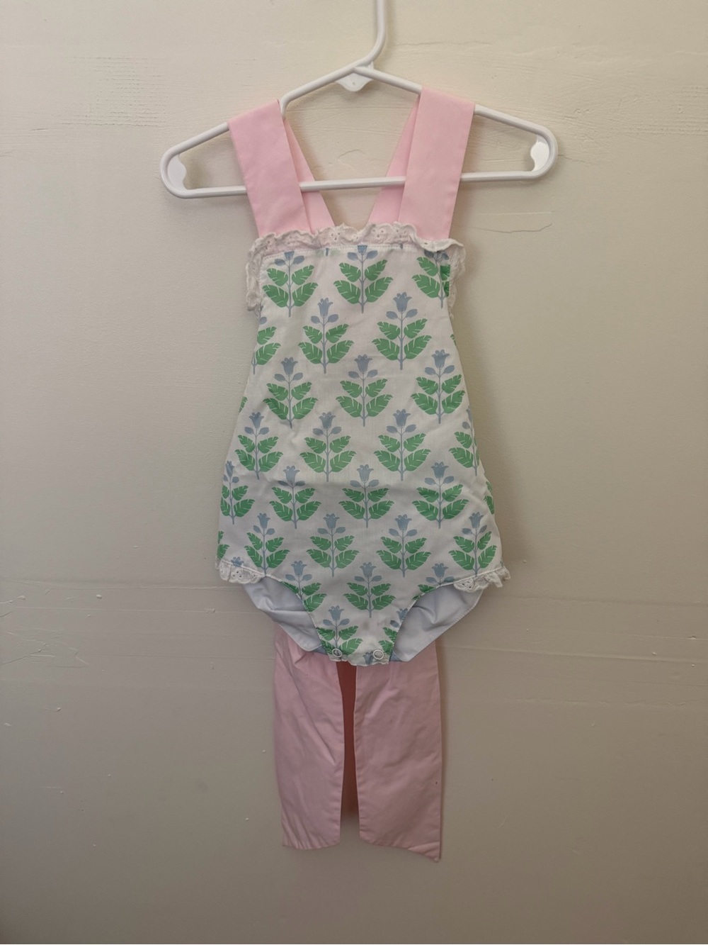The Beaufort Bonnet Company Pink and Green Leaf Print Girls One-Piece